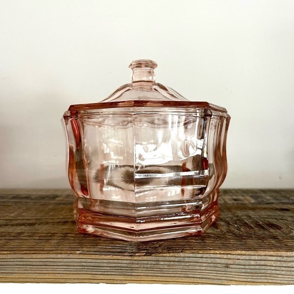 Vintage Hoosier Indiana Depression Pink Glass Powder Jar Vanity apothecary - Picture 1 of 4